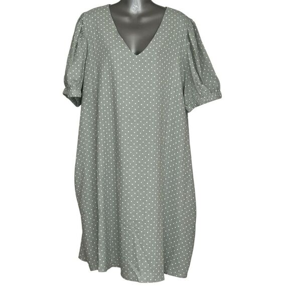 Davi & Dani Women's 2XL Green Polka Dot V-Neck Knee Length Dress - Picture 5 of 7
